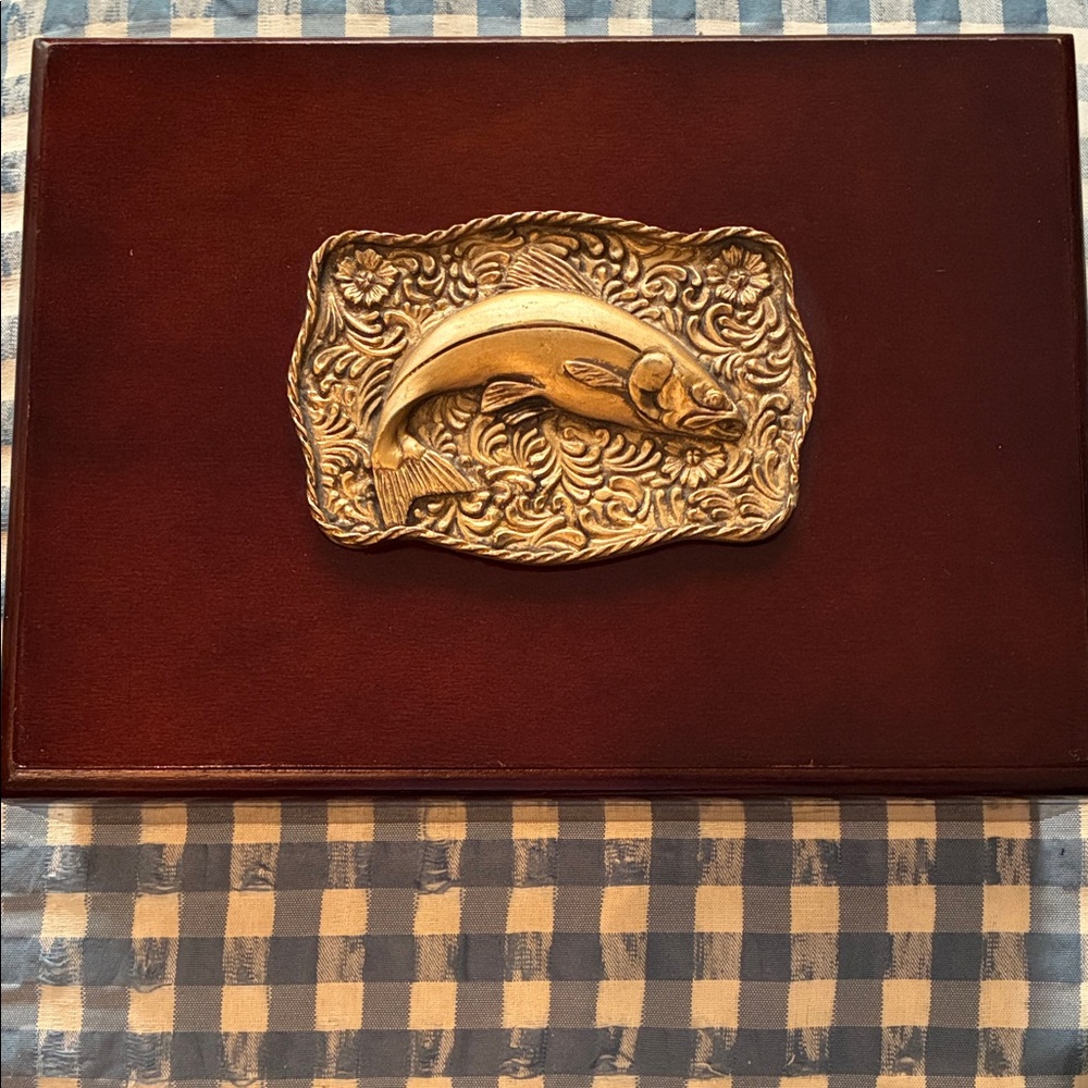 Father’s Day gift. Mahogany Trinket/Valet Box with Brass Fish Plate.